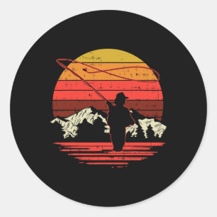 Fly-Fischen Sonnenuntergang Retro-Forelle Angeln F Runder Aufkleber