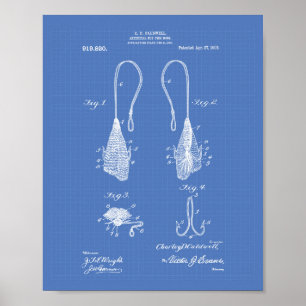 Fly Fish Hook 1909 Patent Kunst Blaupause Poster