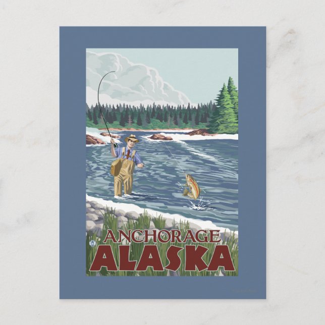 Fly Fisherman - Anchorage, Alaska Postkarte (Vorderseite)