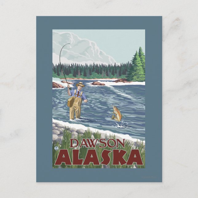 Fly Fisherman - Dawson, Alaska Postkarte (Vorderseite)