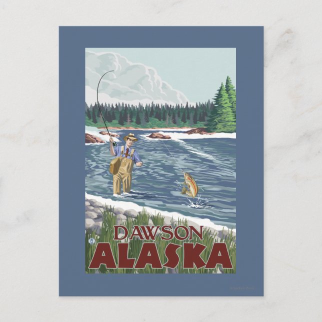 Fly Fisherman - Dawson, Alaska Postkarte (Vorderseite)