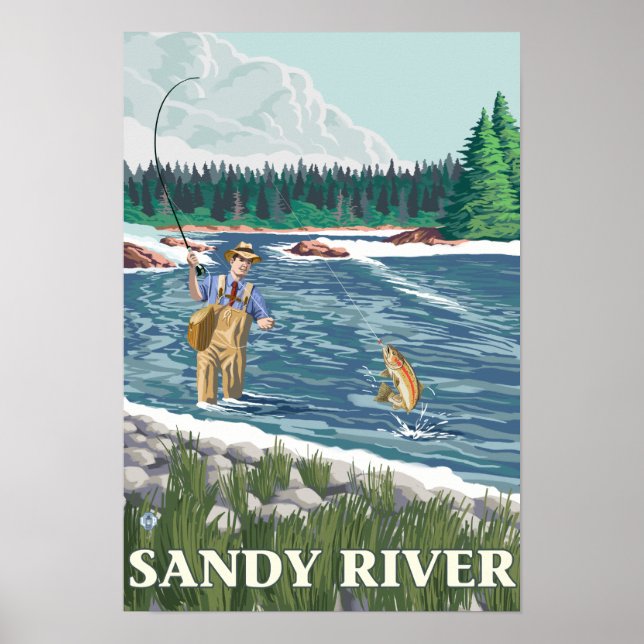 Fly Fisherman - Sandy River, Oregon Poster (Vorne)