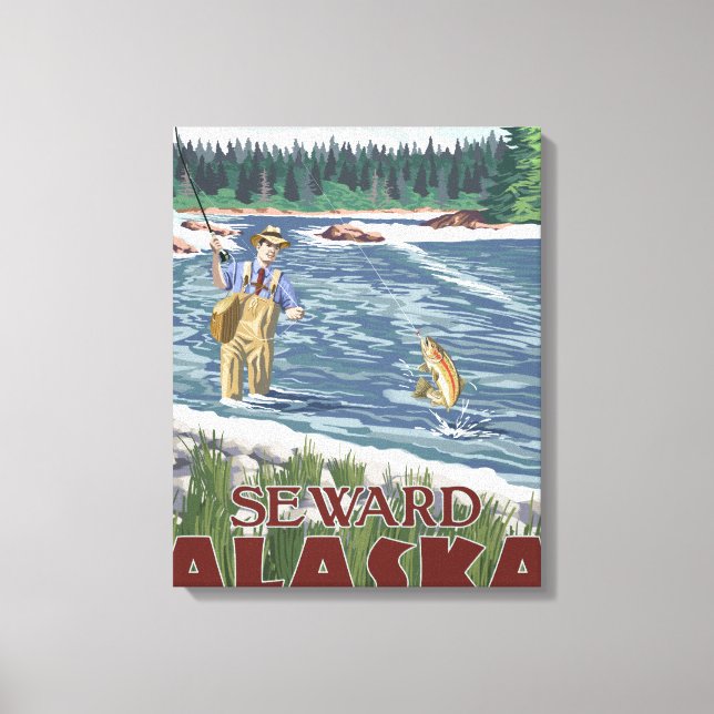 Fly Fisherman - Seward, Alaska Leinwanddruck (Vorderseite)