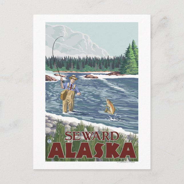 Fly Fisherman - Seward, Alaska Postkarte (Vorderseite)