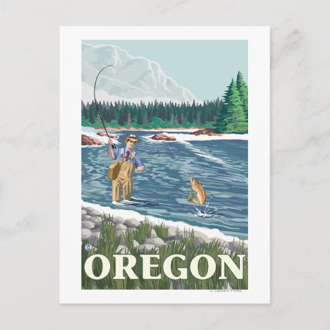 Fly Fisherman - Vintage Travel Poster Postkarte (Vorderseite)