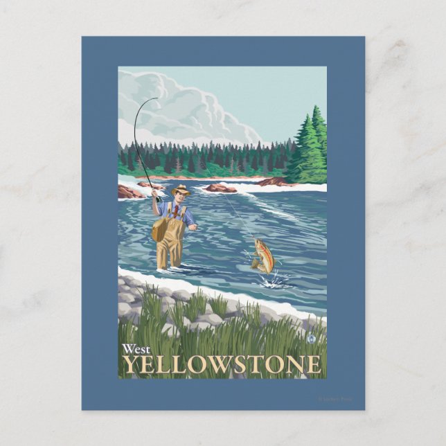 Fly Fisherman - West Yellowstone, Montana Postkarte (Vorderseite)