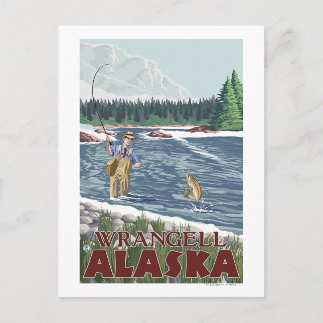 Fly Fisherman - Wrangell, Alaska Postkarte (Vorderseite)