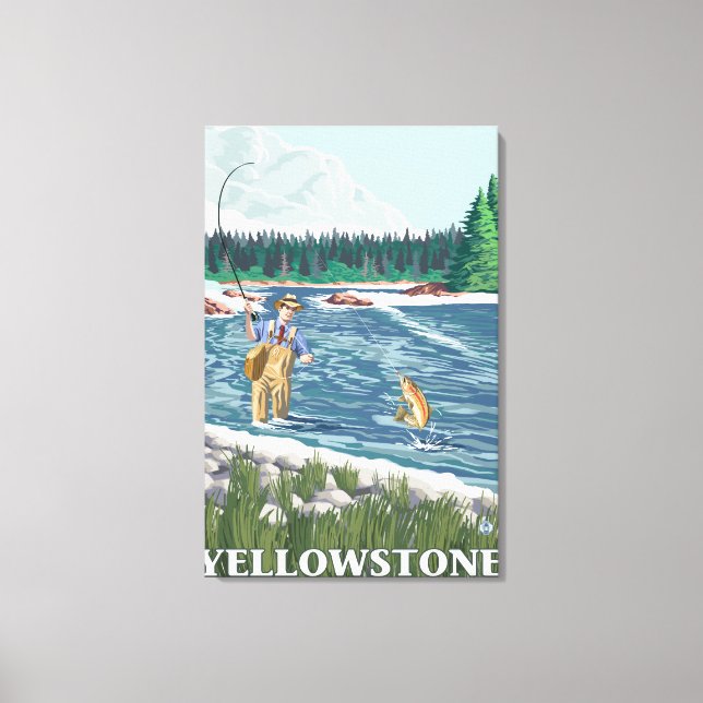 Fly Fisherman - Yellowstone Nationalpark Leinwanddruck (Vorderseite)