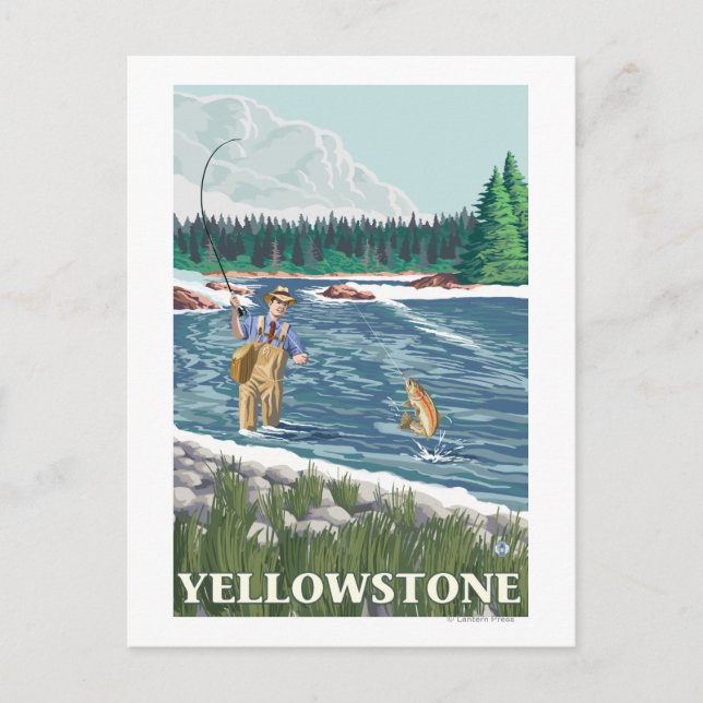 Fly Fisherman - Yellowstone Nationalpark Postkarte (Vorderseite)