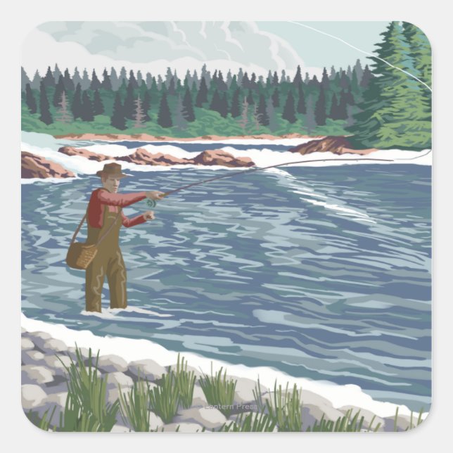 Fly FishermanNew Mexico Quadratischer Aufkleber (Vorderseite)