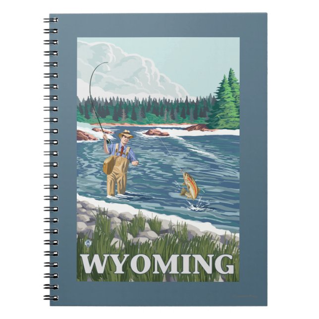 Fly FishermanWyomingVintage Travel Poster Notizblock (Vorderseite)