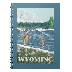 Fly FishermanWyomingVintage Travel Poster Notizblock