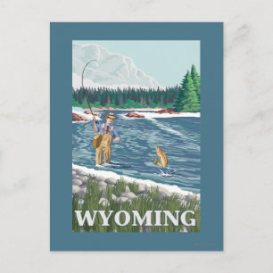 Fly FishermanWyomingVintage Travel Poster Postkarte