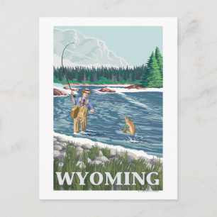Fly FishermanWyomingVintage Travel Poster Postkarte