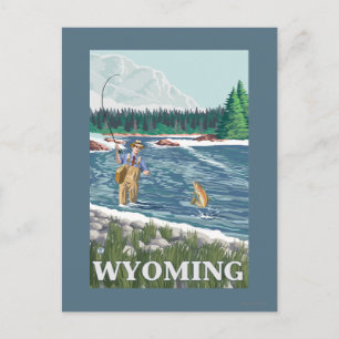 Fly FishermanWyomingVintage Travel Poster Postkarte