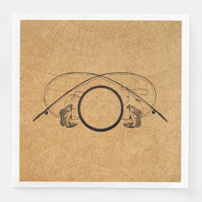 Fly Fishing Antique FIing Rods Kunst Illustration Serviette (Vorderseite)