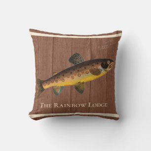 Fly-Fishing-Forellen-Wasserfarbe-Braun-Holz-Wurf-K Kissen