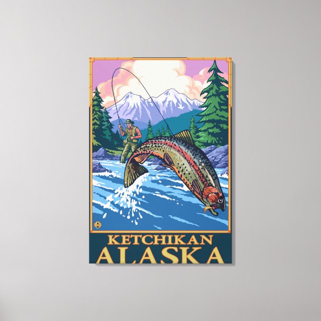 Fly Fishing Scene - Ketchikan, Alaska Leinwanddruck (Vorderseite)