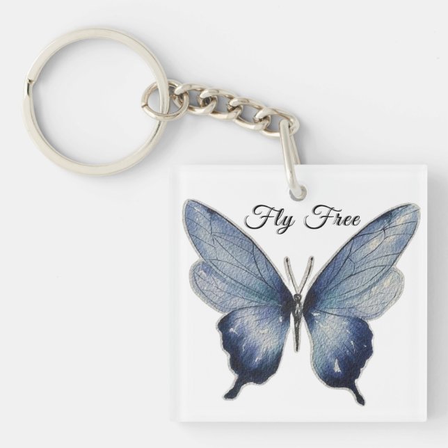 Fly Free – Blue Butterfly Art Design Schlüsselanhänger (Vorderseite)