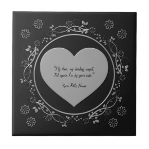 Fly Free Metallic Silver Heart Black Pet Memorial Fliese