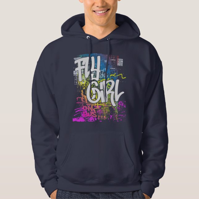 Fly Girl 80er 90er Rap Alte Schule Hip Hop Graffit Hoodie (Vorderseite)