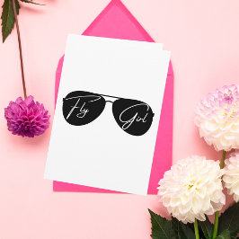 Fly Girl, Aviator-Sonnenbrille, Script, Niedliche  Karte