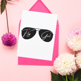 Fly Girl, Aviator-Sonnenbrille, Script, Niedliche  Postkarte