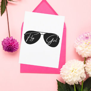Fly Girl, Aviator-Sonnenbrille, Script, Niedliche Postkarte