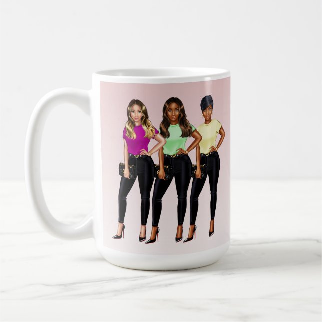 Fly Girl Bossy Frauen Rosa und Weiß Kaffeetasse (Links)