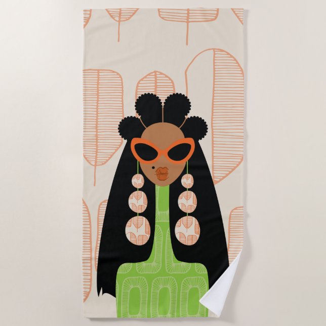Fly Girl Orange und Green Beach Towel Strandtuch (Vorderseite)