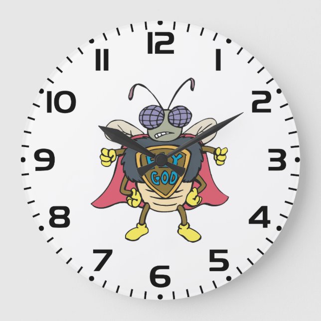 Fly God Superhero Fly Insect Character Große Wanduhr (Vorderseite)
