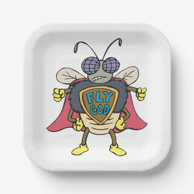 Fly God Superhero Fly Insect Character Pappteller (Vorderseite)