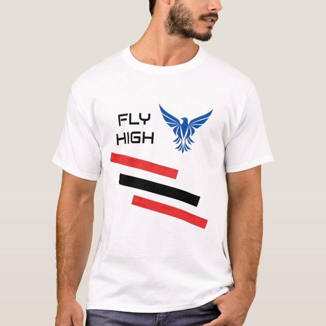 Fly High Unisex T - Shirt mit fett grafischem Adle (Vorderseite)