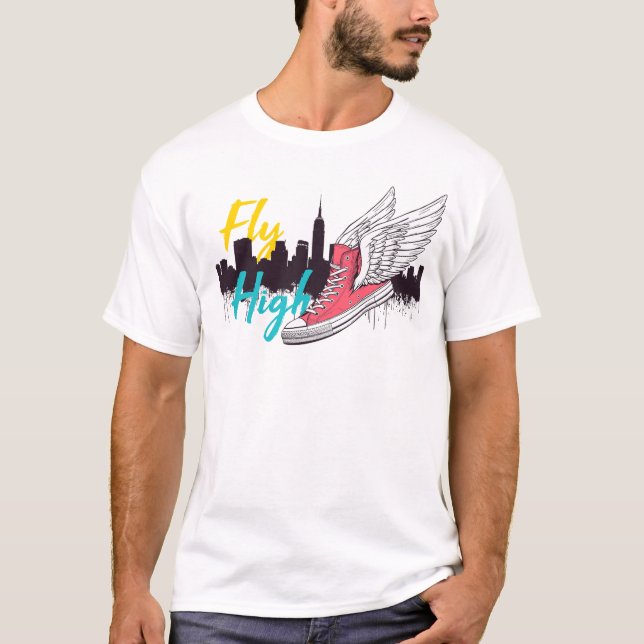 Fly High - Winged Sneaker und New York Skyline T-Shirt (Vorderseite)