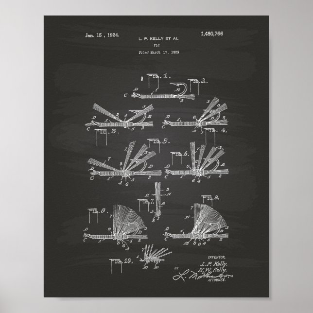Fly Hook 1924 Patent Art Chalkboard Poster (Vorne)