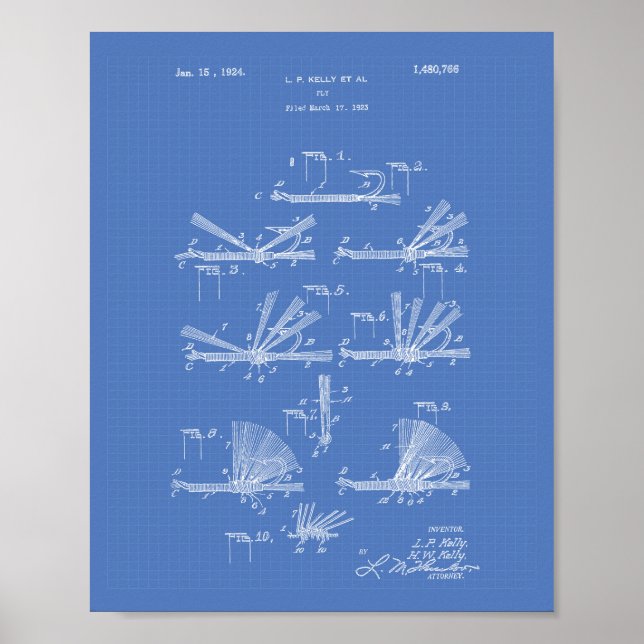 Fly Hook 1924 Patent Kunst Blaupause Poster (Vorne)