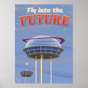 Fly in the Future Vintage Science-Fiction-Plakat Poster