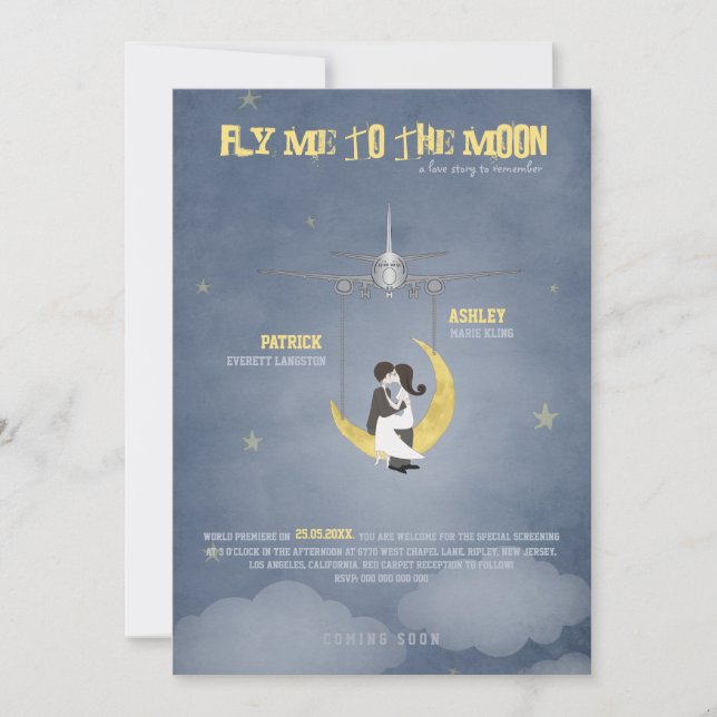Fly Me to The Moon 2 - Movie Poster - Hochzeit Einladung (Vorderseite)