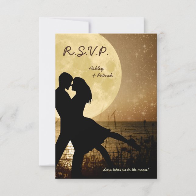 Fly Me to the Moon Wedding RSVP Einladung (Vorderseite)
