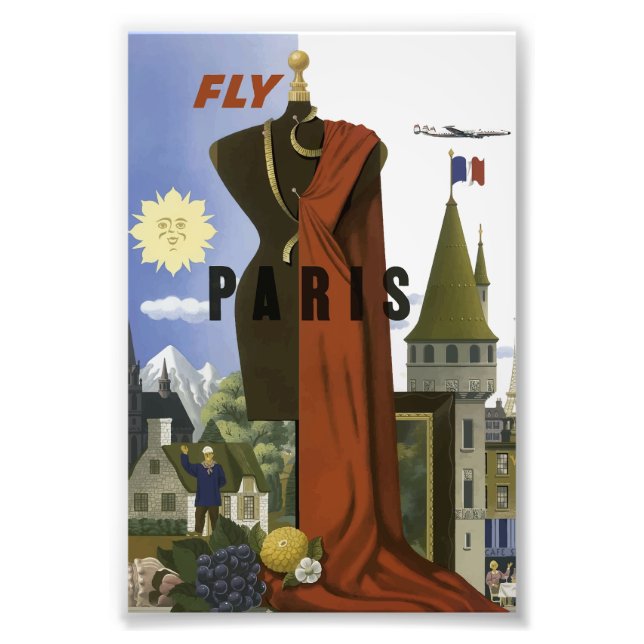 Fly Paris France Vintage Travel Poster (Vorne)