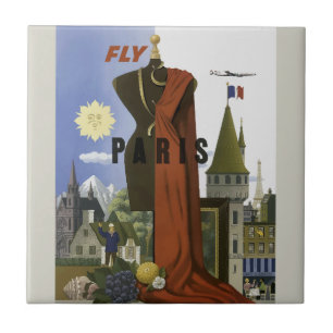 Fly Paris France Vintage Travel Poster Fliese