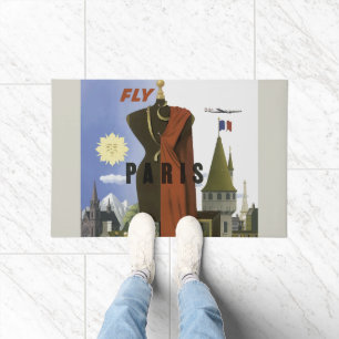 Fly Paris France Vintage Travel Poster Fußmatte
