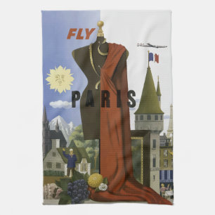Fly Paris France Vintage Travel Poster Geschirrtuch