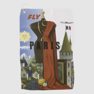 Fly Paris France Vintage Travel Poster Golfhandtuch