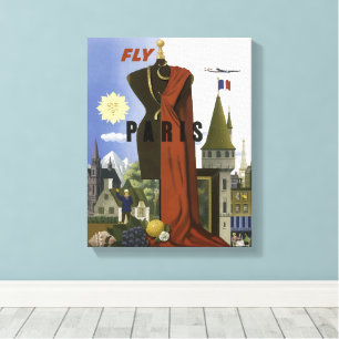 Fly Paris France Vintage Travel Poster Leinwanddruck