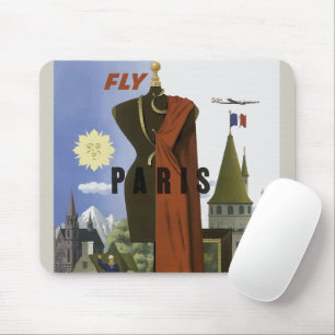 Fly Paris France Vintage Travel Poster Mousepad