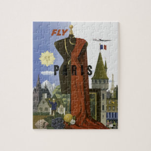 Fly Paris France Vintage Travel Poster Puzzle