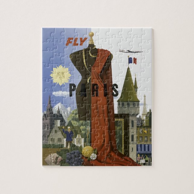Fly Paris France Vintage Travel Poster Puzzle (Vertikal)