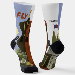 Fly Paris France Vintage Travel Poster Socken