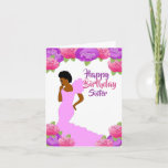 Fly Sister African American Birthday Karte<br><div class="desc">Diese hübsche und elegante Geburtstagskarte mit rosa und lila Rose und einer Afroamerikanerin in einem rosa Gewand. Hol dir diese klassische und niedliche Geburtstag-Karte für deine Schwester und lache ihr ein Lächeln.</div>